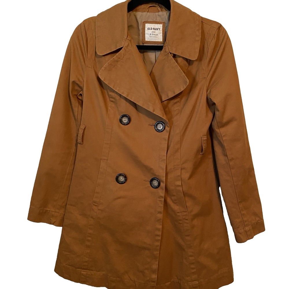 Old Navy Women's Brown Trench Coat‎ Button Closure Size XS w/o Belt